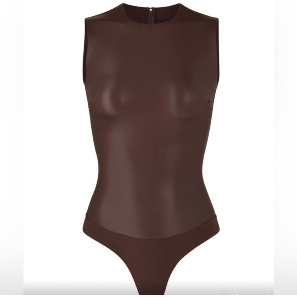 NWT! Skims Faux Leather Body Suit in Cocoa